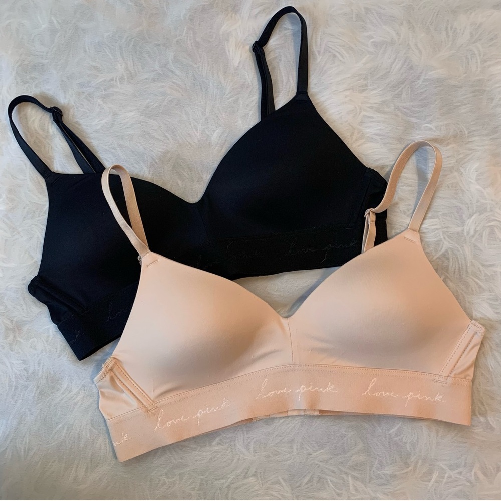 PINK Victoria's Secret Black and Cream Bra Set